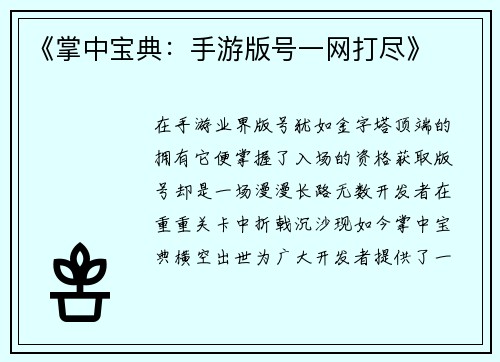 《掌中宝典：手游版号一网打尽》